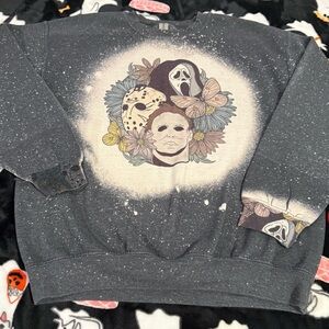 Gildan Charcoal Graphic Acid Wash Horror Icon Crew Neck Sweatshirt! Sz M EUC
